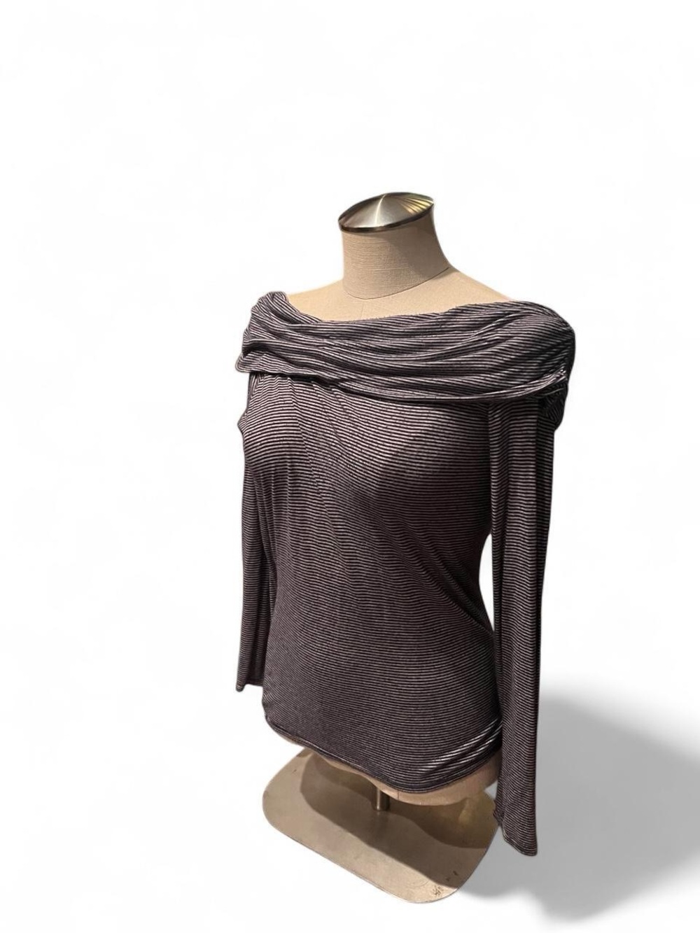 Max Studio Striped Off-Shoulder Top - Charcoal